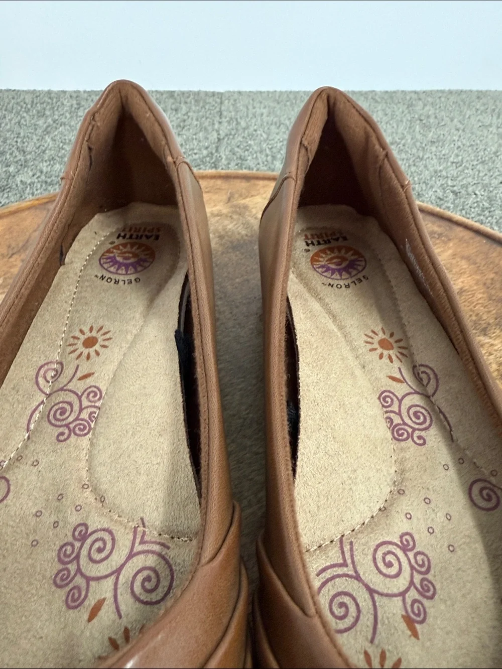 Earth Spirit Shoe Wm 9.5 Brown Faux Leather Slip-On Ballet Flats Gelron Comfort